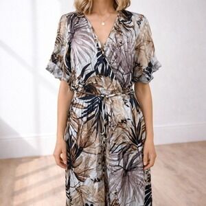 Karen Kane Tropical Leaf Print Maxi Wrap Dress Size L